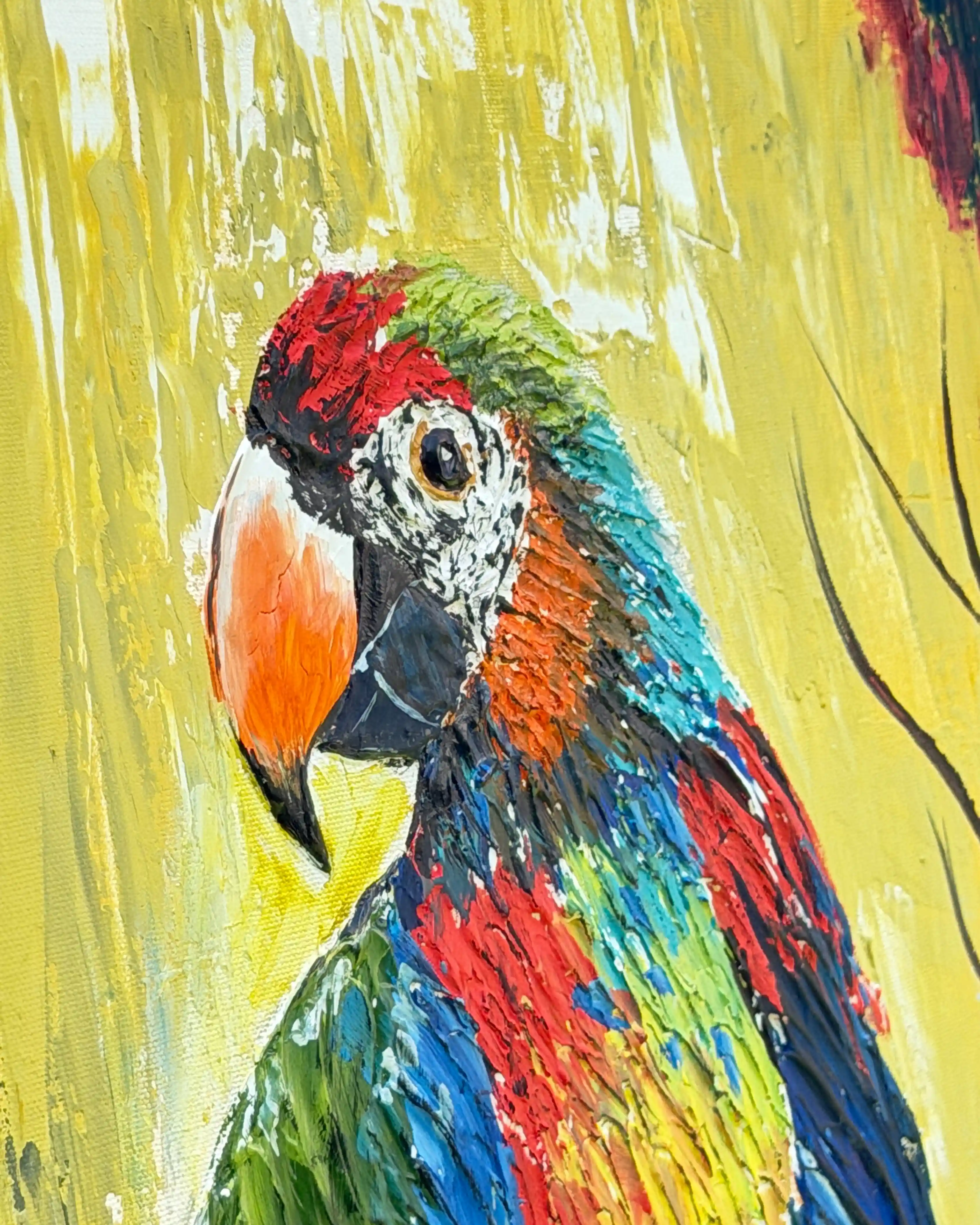 Knife Painting – Textured Macaw Parrot Art on Canvas