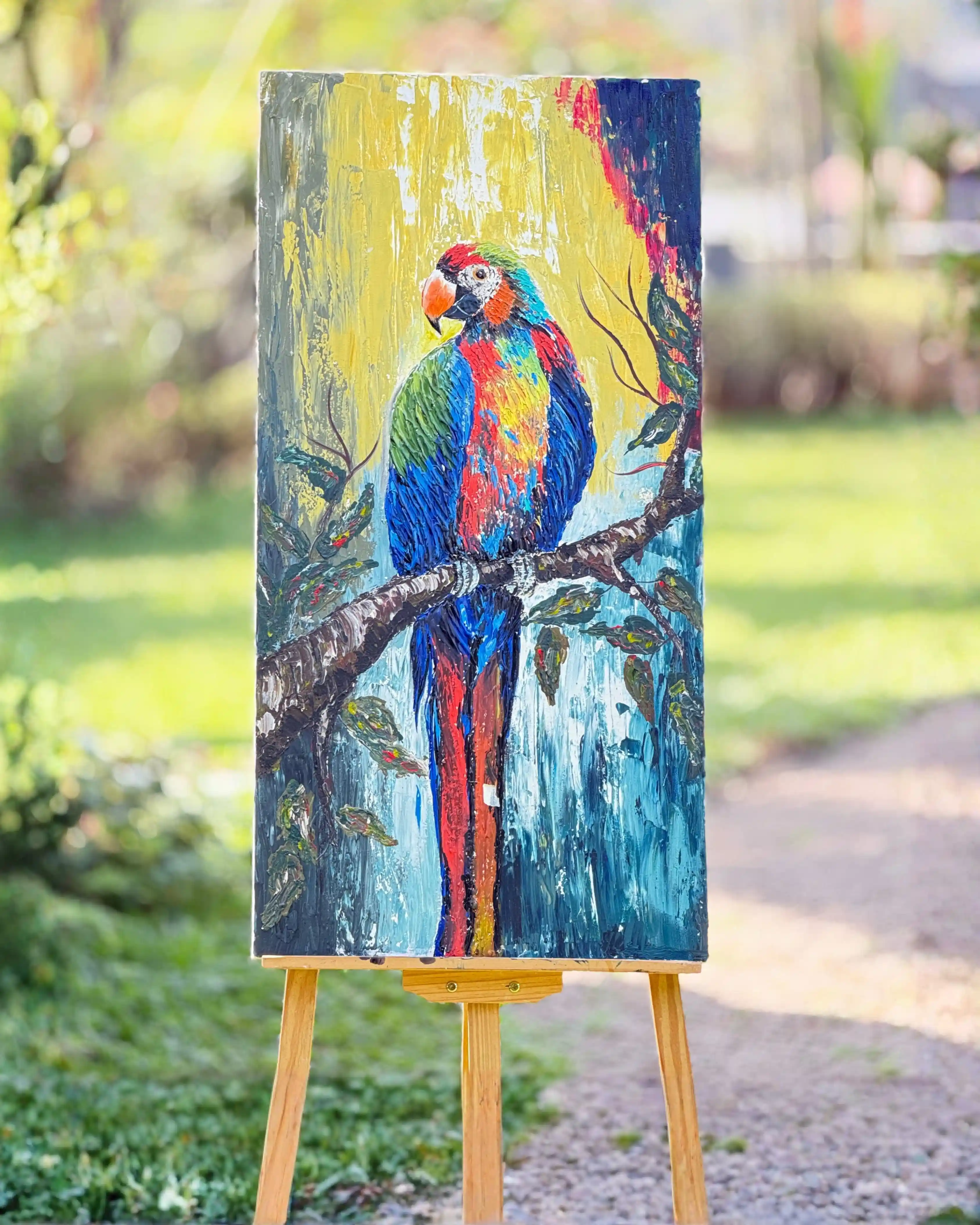 Knife Painting – Textured Macaw Parrot Art on Canvas