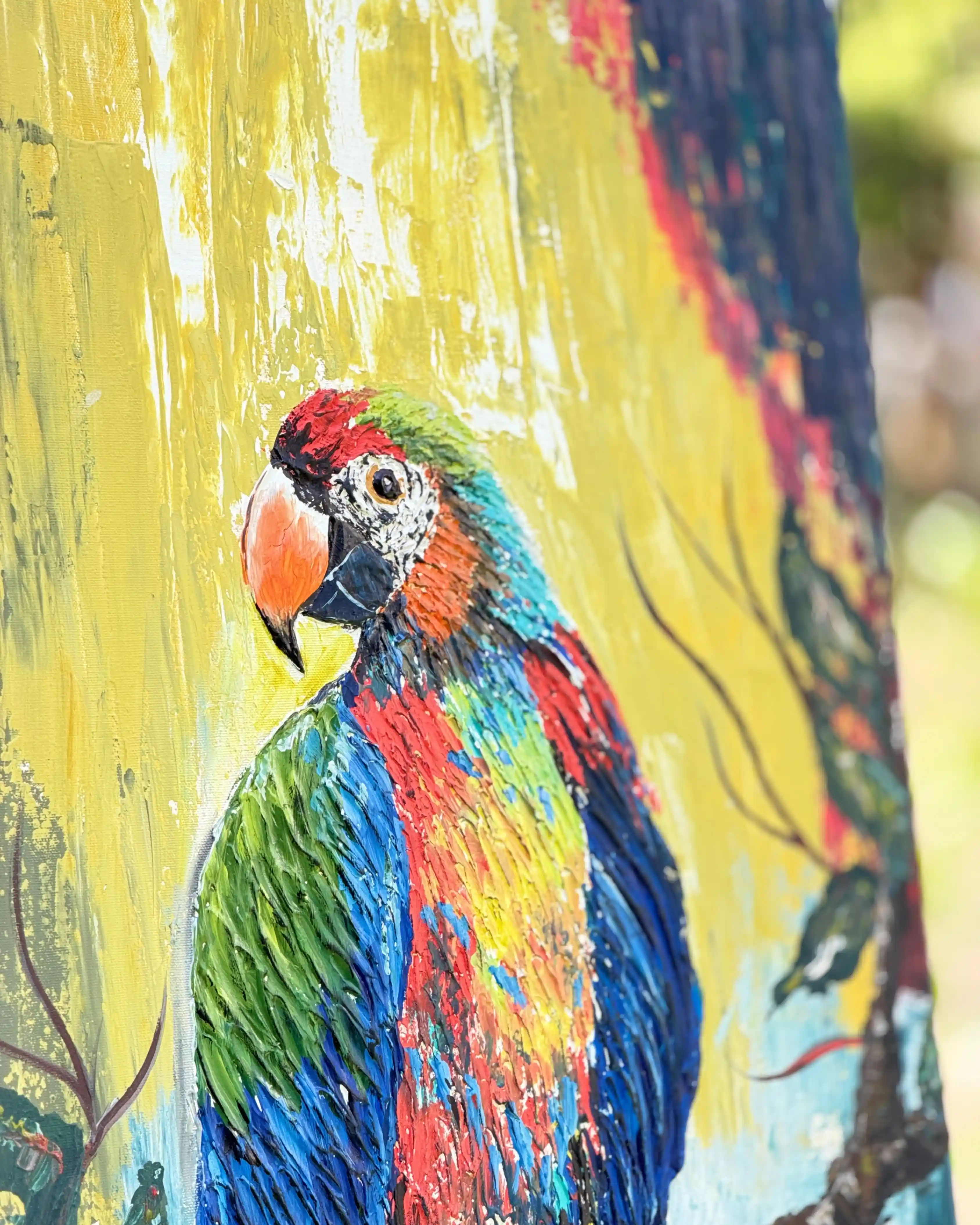 Knife Painting – Textured Macaw Parrot Art on Canvas
